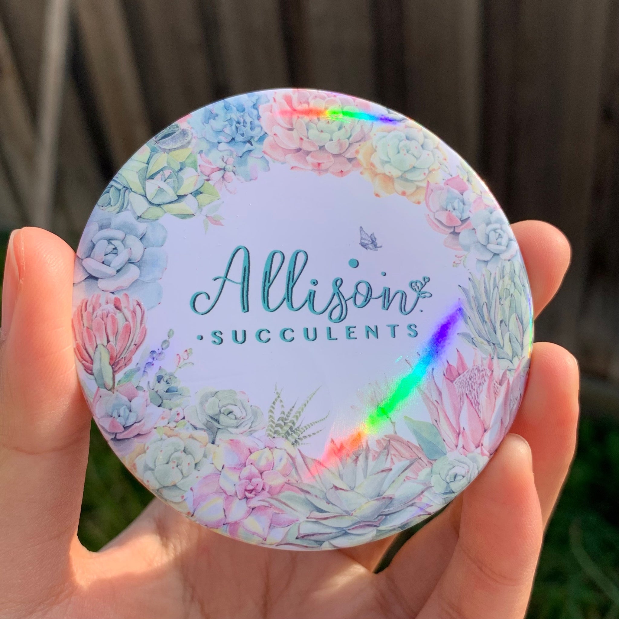 allison succulents Rainbow Holographic “Allison Succulents wreath” Pocket Mirror